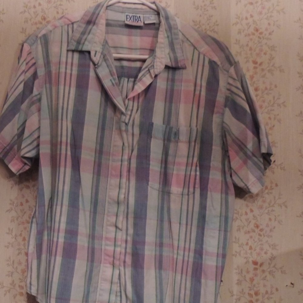 short sleeve blouse blue gray green cotton from extra Elements size 22w